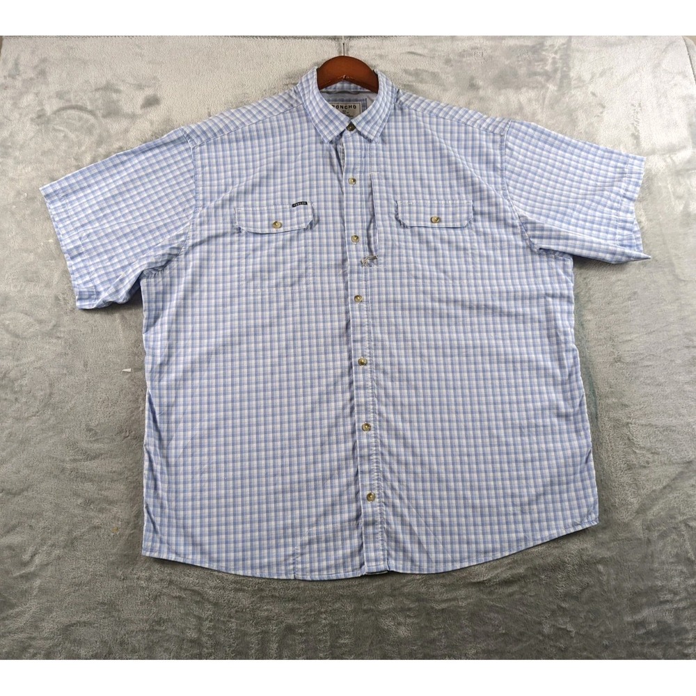 Poncho Shirt Men 2XL Blue Plaid Short Sleeve Magnetic Pocket Regular Fit Fishing
